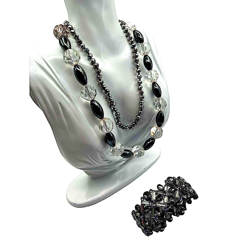 Vintage Beaded Necklace & Rhinestone Bracelet Set